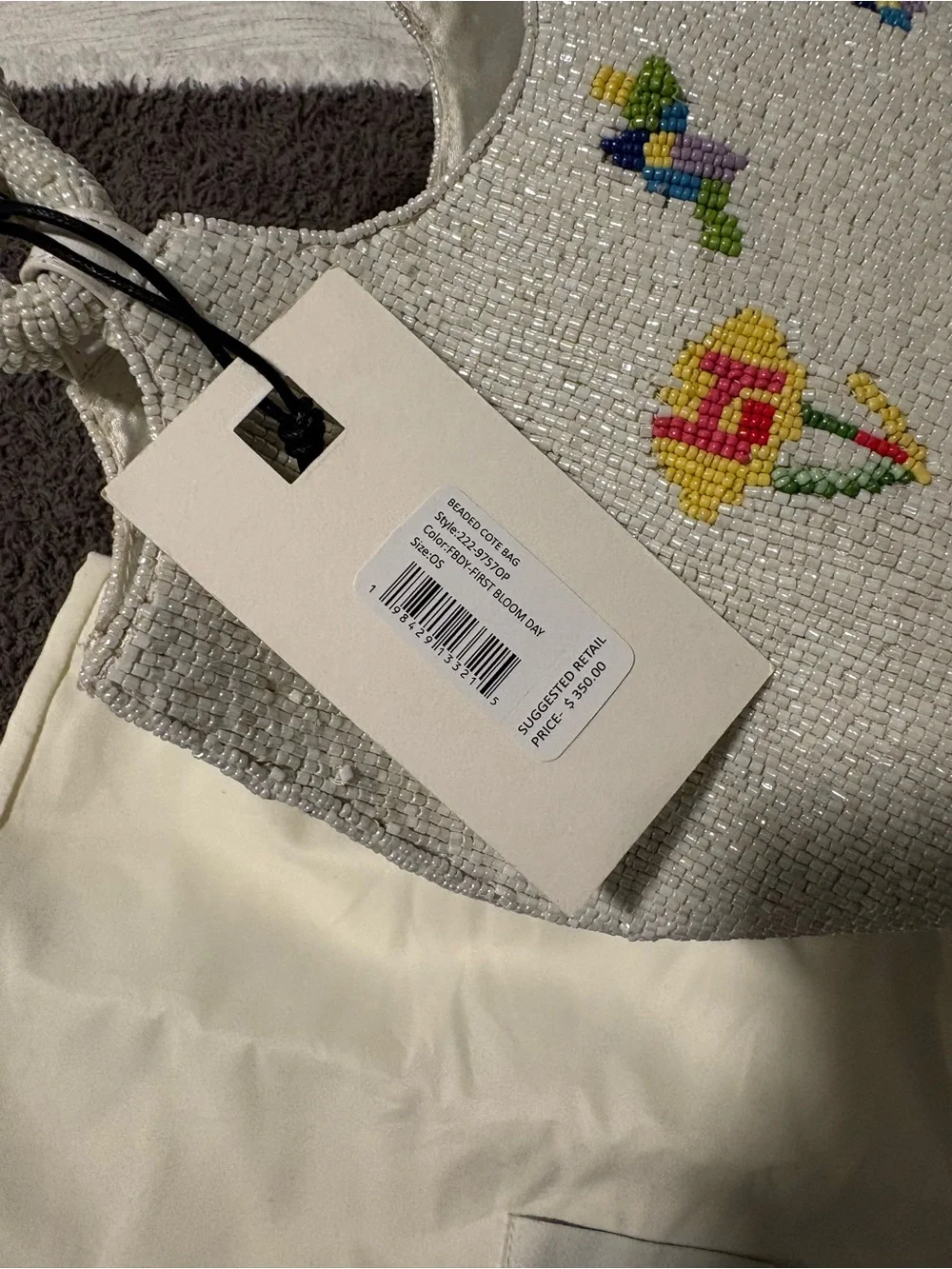 NWT Staud Beaded Cote Bag White Floral - Picture 4 of 5